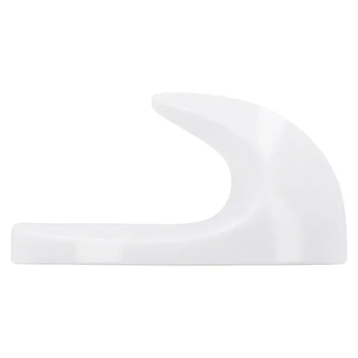 Siro Handtuchhaken - L x B x H: 26 x 42 x 22 mm, Anzahl Haken: 1 Stk. - Weißer, moderner Türgriff aus glänzendem Kunststoff vor schwarzem Hintergrund. Elegantes und minimalistisches Design für Innentüren.