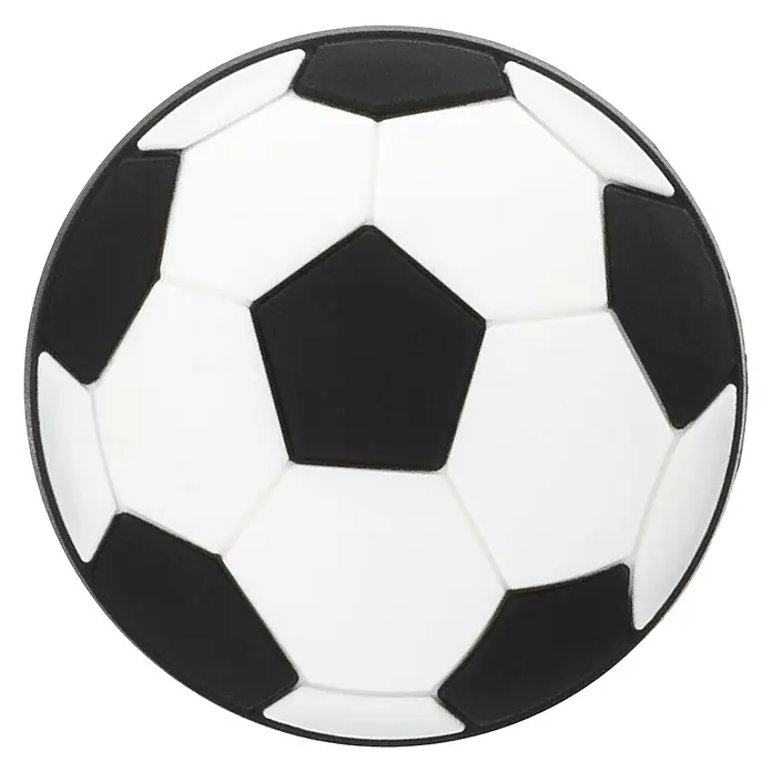 Siro Kinder-Möbelknopf - Typ Möbelgriff: Knopf, Kunststoff, Sonstige, Fußball - Nahaufnahme eines klassischen Fußballballs mit schwarzen und weißen Fünf- und Sechsecken auf schwarzem Hintergrund.