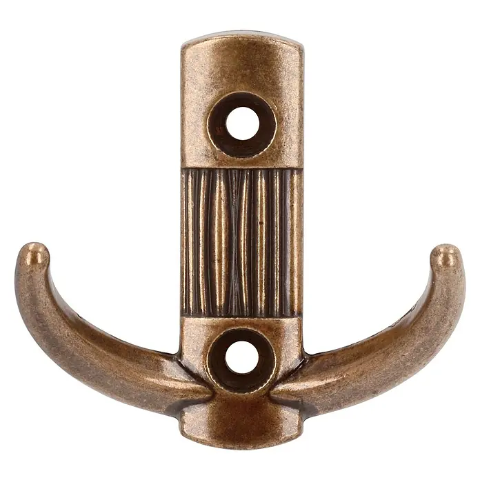 Siro Garderobenhaken 2214/ZN58 - Anzahl Haken: 1 Stk. - Ein bronzefarbener Wandhaken mit zwei Hakenarmen und einem Loch zur Befestigung. Ideal für Handtücher oder Kleidung.