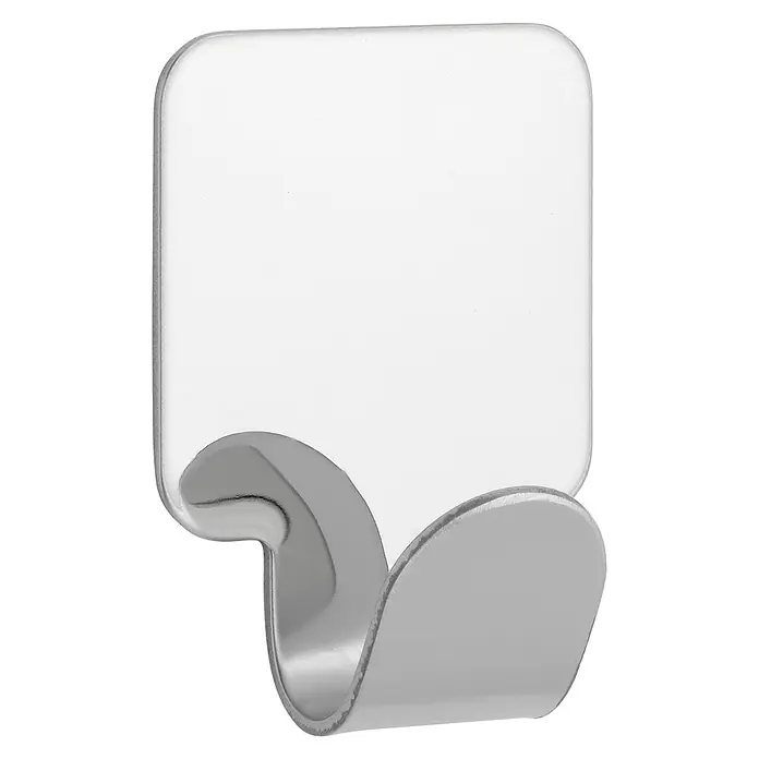 Siro Handtuchhaken 2178/ZN1K - L x B x H: 30 x 41 x 16 mm, Anzahl Haken: 1 Stk., Verchromt poliert - Nahaufnahme eines selbstklebenden Hakens aus Metall und Kunststoff, ideal für die einfache Aufbewahrung ohne Bohren.