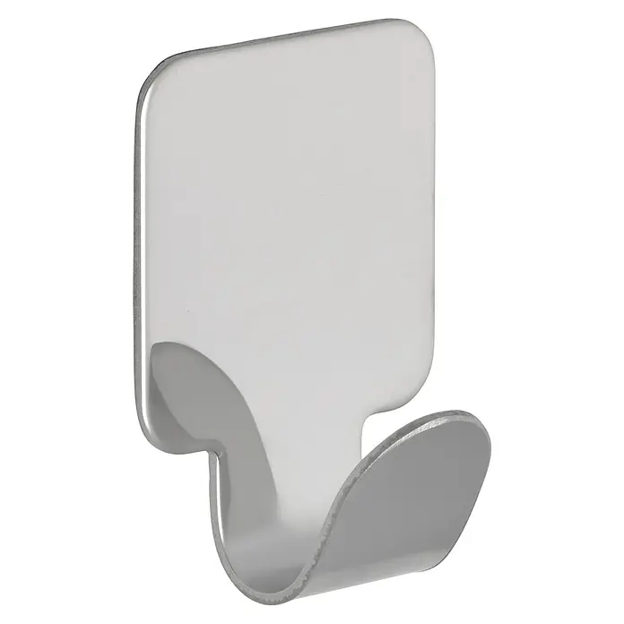 Siro Handtuchhaken 2178/ZN1K - L x B x H: 30 x 41 x 16 mm, Anzahl Haken: 1 Stk., Verchromt poliert - Nahaufnahme eines eleganten, selbstklebenden Wandhakens aus Metall, ideal für Badezimmer oder Küche, der eine moderne und praktische Lösung bietet.