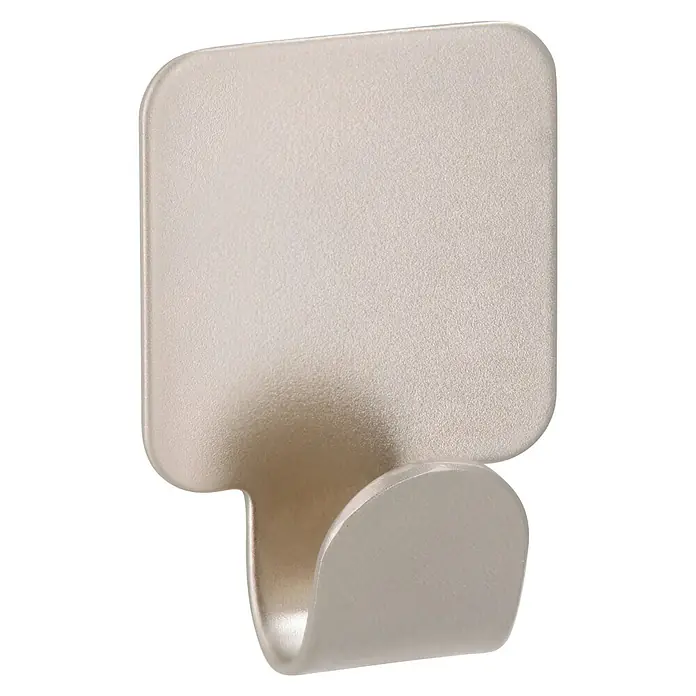 Siro Handtuchhaken SK 2178/ZN4K - L x B x H: 30 x 41 x 16 mm, Anzahl Haken: 1 Stk., Vernickelt matt - Nahaufnahme eines selbstklebenden Hakens mit abgerundeten Kanten zur einfachen Befestigung an glatten Oberflächen.