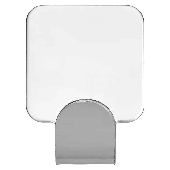 Siro Handtuchhaken 2178/ZN1K - L x B x H: 30 x 41 x 16 mm, Anzahl Haken: 1 Stk., Verchromt poliert - Nahaufnahme eines stilvollen, weißen Klebehaken mit einem robusten, silberfarbenen Metallfuß, ideal zum Aufhängen leichter Gegenstände.