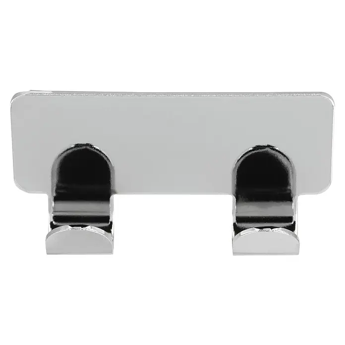 Siro Hakenleiste 2178-72ZN1KV1S - L x H: 72 x 16 mm, Anzahl Haken: 2 Stk., Verchromt poliert - Aufnahmeplatte aus glänzendem Metall mit zwei U-förmigen Halterungen. Die Platte ist zur Montage von Zubehör gedacht.