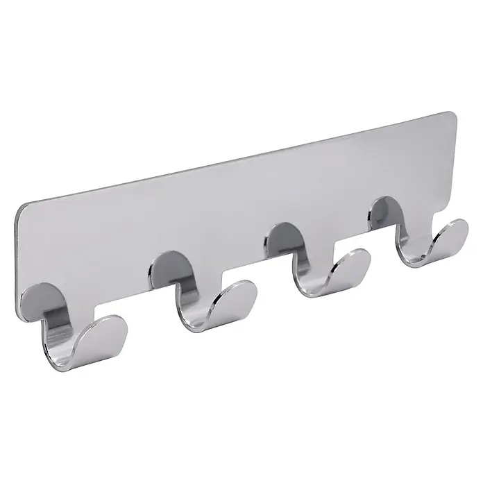 Siro Hakenleiste 2178-156ZN1KV1S - L x H: 156 x 16 mm, Anzahl Haken: 4 Stk., Verchromt poliert - Wandgarderobe mit vier Haken aus glänzendem Metall zur stilvollen Aufbewahrung von Jacken, Handtüchern oder anderen Gegenständen im Haus.