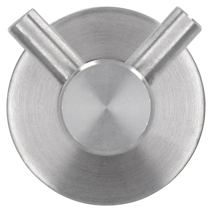 Siro Garderobenhaken 2283-42N1 - L x B x H: 35 x 35 x 42 mm, Anzahl Haken: 2 Stk. - Nahaufnahme eines modernen, doppelarmigen Handtuchhalters aus gebürstetem Edelstahl, ideal für Badezimmer.