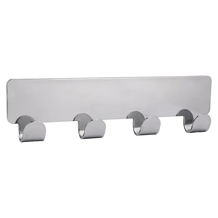 Siro Hakenleiste 2178-156ZN1KV1S - L x H: 156 x 16 mm, Anzahl Haken: 4 Stk., Verchromt poliert - Silberner Kleiderhakenleiste mit vier Haken. Ideal für Badezimmer und Garderobe, bietet stilvollen Stauraum für Handtücher und Jacken.