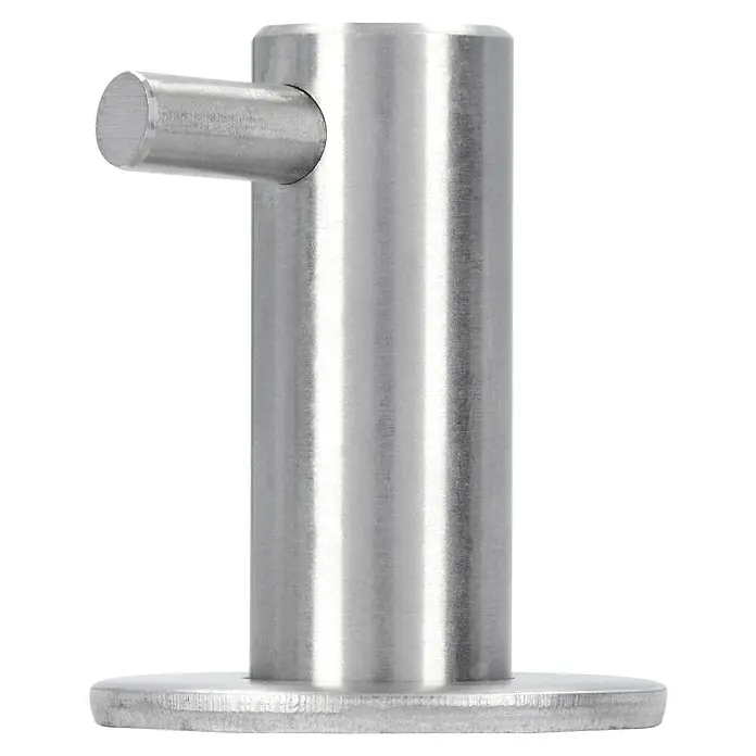 Siro Garderobenhaken 2283-42N1 - L x B x H: 35 x 35 x 42 mm, Anzahl Haken: 2 Stk. - Detailaufnahme eines modernen, silberfarbenen Wandhaken aus gebürstetem Edelstahl. Praktisches und minimalistisches Design.