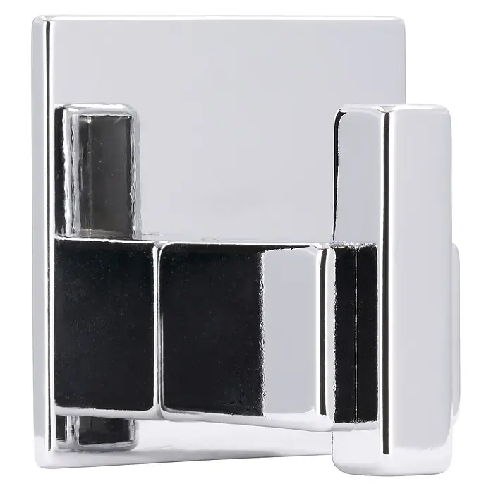 Siro Handtuchhaken - L x B x H: 50 x 50 x 38 mm, Anzahl Haken: 1 Stk., Verchromt poliert - Nahaufnahme eines verchromten Doppelmantelhaken für Badezimmer, der Funktionalität und modernes Design vereint.