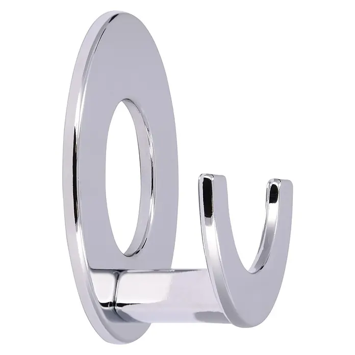 Siro Garderobenhaken 2332/ZN1KV1S - L x B x H: 60 x 60 x 26 mm, Anzahl Haken: 1 Stk. - Nahaufnahme eines glänzenden, verchromten Wandhakens für Badutensilien vor schwarzem Hintergrund.