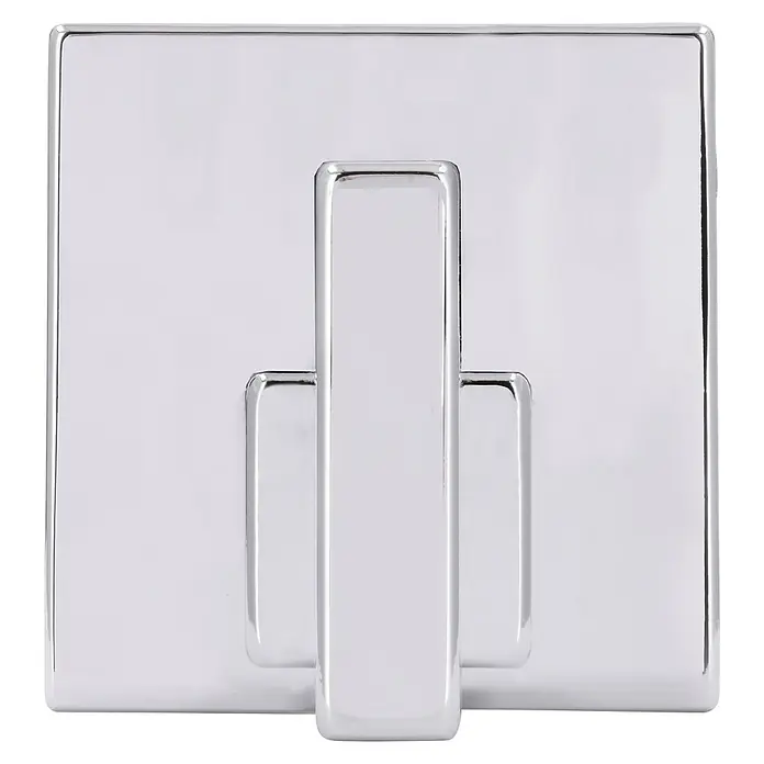 Siro Handtuchhaken - L x B x H: 50 x 50 x 38 mm, Anzahl Haken: 1 Stk., Verchromt poliert - Nahaufnahme eines glänzenden, quadratischen Handtuchhalters aus Chrom mit drei Armen zur Wandmontage für Badezimmer.