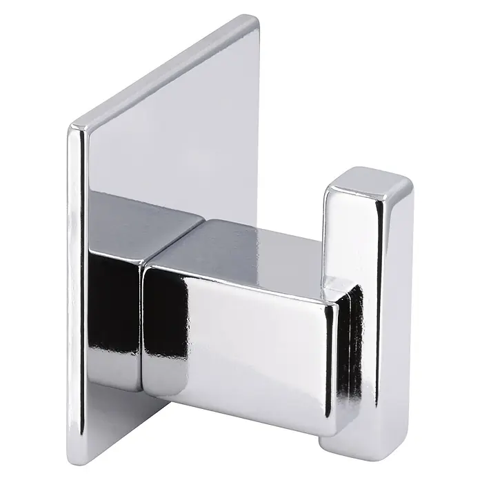 Siro Handtuchhaken - L x B x H: 50 x 50 x 38 mm, Anzahl Haken: 1 Stk., Verchromt poliert - Moderner, verchromter Wandhaken mit quadratischer Basis und Hakenarm zur stilvollen Aufbewahrung von Handtüchern oder Kleidung im Bad.