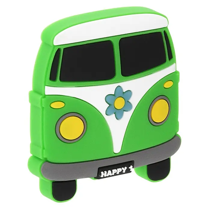 Siro Möbelknopf - Typ Möbelgriff: Sonstige, Kunststoff, Sonstige, Bus - Grüner VW-Bus Kühlschrankmagnet mit Blumendekor und "Happy 1" Kennzeichen für eine fröhliche Atmosphäre.