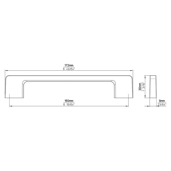 Siro Möbelgriff (Typ Möbelgriff: Bügel, L x B x H: 172 x 9 x 30 mm, Stahl, Schwarz) | BAUHAUS