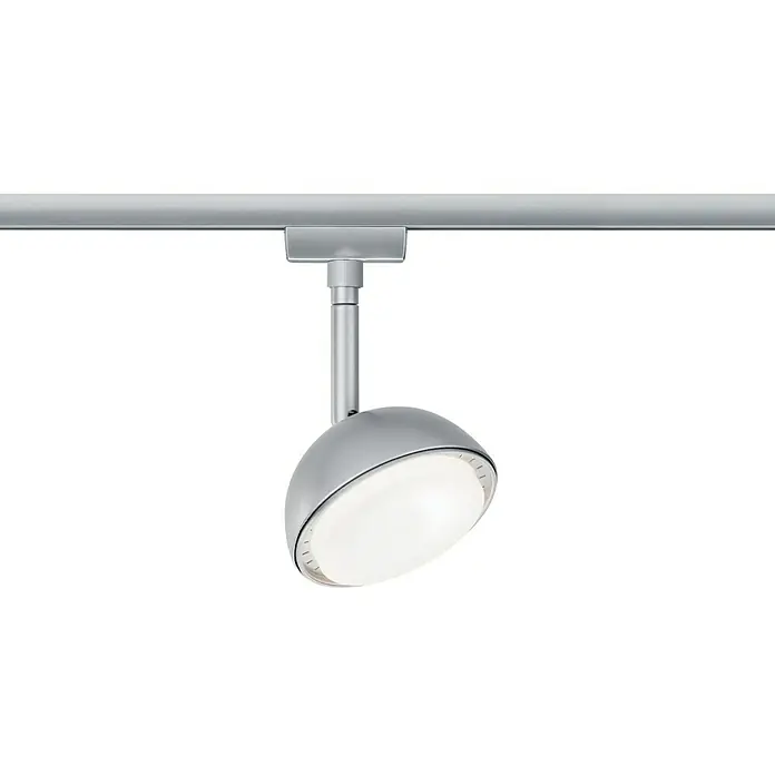 Paulmann URail Foco LED para riel Hemi - 5 W, Cromado mate, L x An x Al: 5,6 x 10 x 17 cm - Un foco de carril plateado con un cabezal de lámpara redondo orientado hacia abajo para soluciones de iluminación modernas y flexibles.