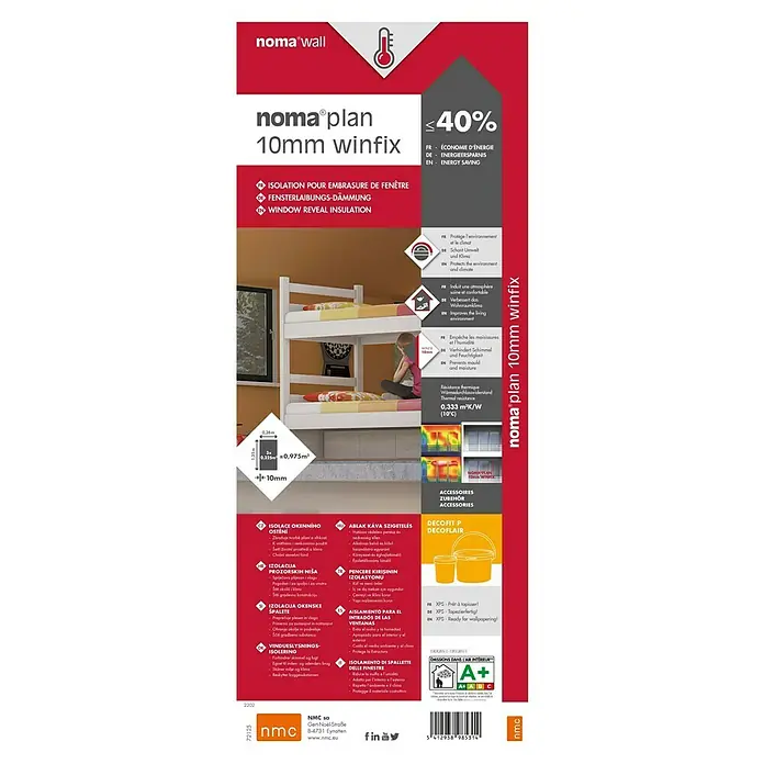 Nmc Fensterlaibungs-Dämmung noma®plan winfix - 3 Stk., 125 x 26 x 1 cm - Produktbild von Noma Plan 10mm winfix Fensterbankdämmung.