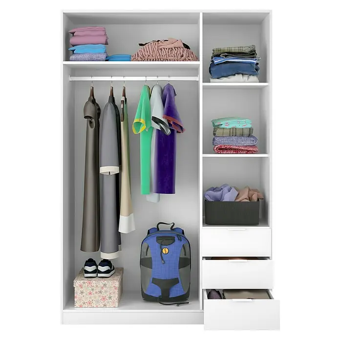 Armario para ropa Basic - L x An x Al: 52 x 121 x 180 cm, Blanco - Armario con ropa, incluyendo vestidos, textiles plegados, mochila y caja de zapatos. Almacenamiento y organización prácticos.