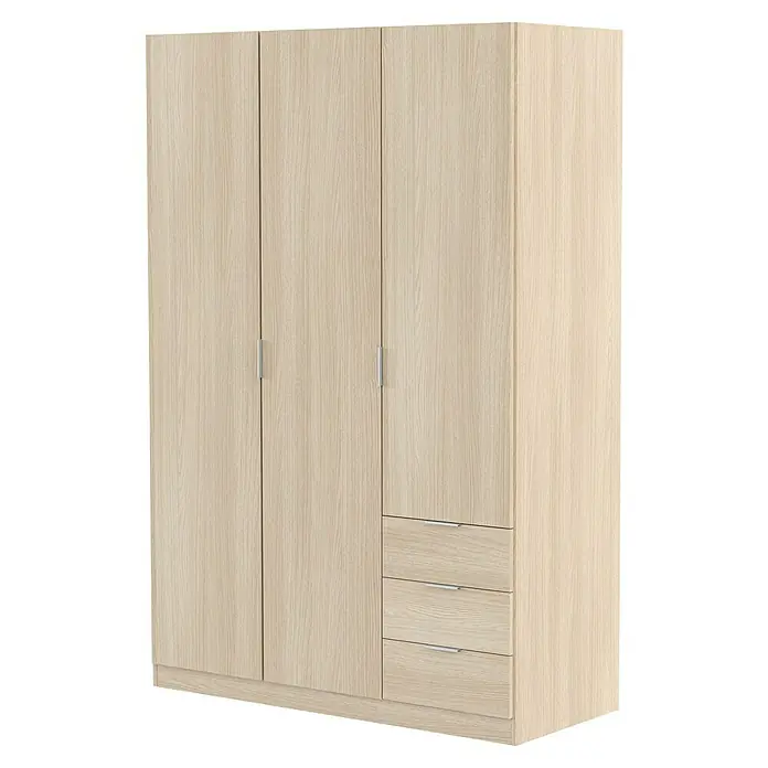 Armario para ropa Basic - L x An x Al: 52 x 121 x 180 cm, Roble - Imagen de un amplio armario de madera clara con múltiples puertas y cajones para soluciones de almacenamiento de ropa.