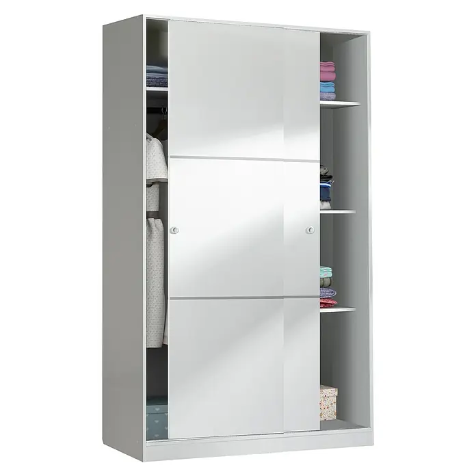 Armario de puertas correderas Ward - L x An x Al: 50 x 120 x 200 cm, Blanco brillo - Armario blanco con puertas correderas, con estantes y barra para colgar ropa para almacenamiento organizado.