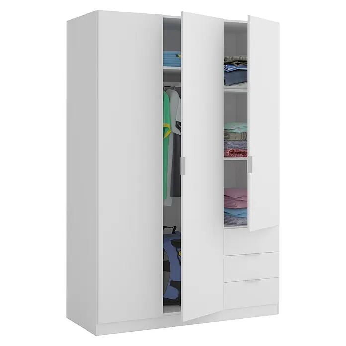 Armario para ropa Basic - L x An x Al: 52 x 121 x 180 cm, Blanco - Un armario blanco con múltiples compartimentos y cajones, algunas de las puertas están abiertas revelando el contenido interior.