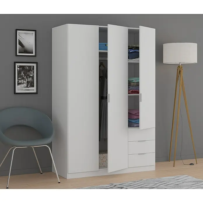 Armario para ropa Basic - L x An x Al: 52 x 121 x 180 cm, Blanco - Elegante sistema de armario blanco con puertas abiertas, que ofrece un amplio espacio de almacenamiento. Ideal para dormitorios o vestidores.
