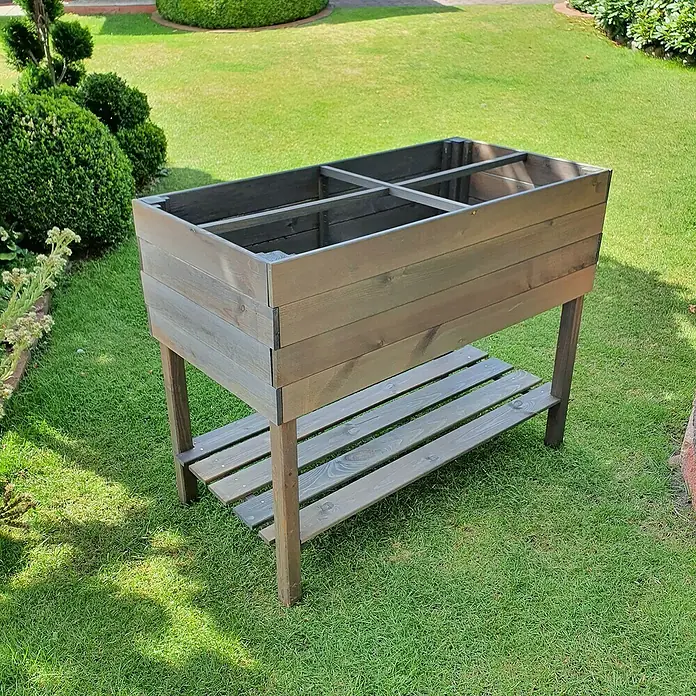 Promadino Kräuterhochbeet - L x B x H: 100 x 50 x 80 cm, Grau - Das Hochbeet aus Holz mit vier Fächern und Ablagefläche ist ideal für den Garten und die Terrasse.