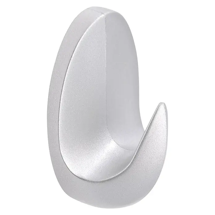 Siro Handtuchhaken - Gesamtstückzahl: 3 Stk., L x B x H: 18 x 29 x 14 mm, Anzahl Haken: 1 Stk. - Nahaufnahme eines silbernen Wandhakens. Der Haken ist abgerundet und hat eine glatte Oberfläche, die auf ein modernes Design hinweist.
