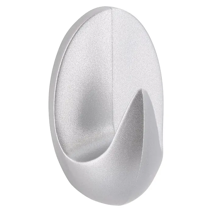 Siro Handtuchhaken - Gesamtstückzahl: 3 Stk., L x B x H: 18 x 29 x 14 mm, Anzahl Haken: 1 Stk. - Nahaufnahme eines selbstklebenden, runden, silberfarbenen Hakens zur Wandbefestigung.