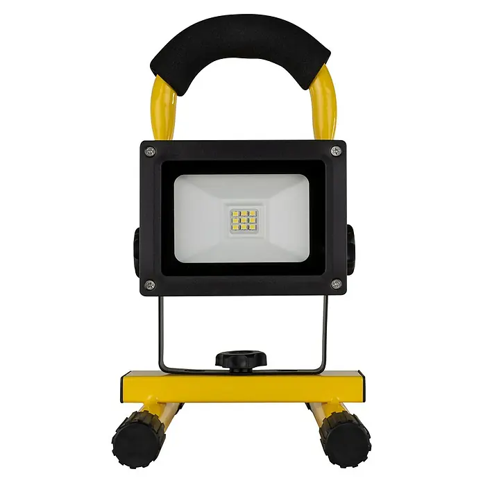 REV LED-Strahler SPOT 10 - 7 W, 600 lm, 6.000 K, L x B x H: 16,5 x 14,4 x 26,8 cm, IP44 - Arbeitsleuchte mit LED-Panel und robustem, gelb-schwarzem Gestell für den flexiblen Einsatz in Werkstatt oder Baustelle.