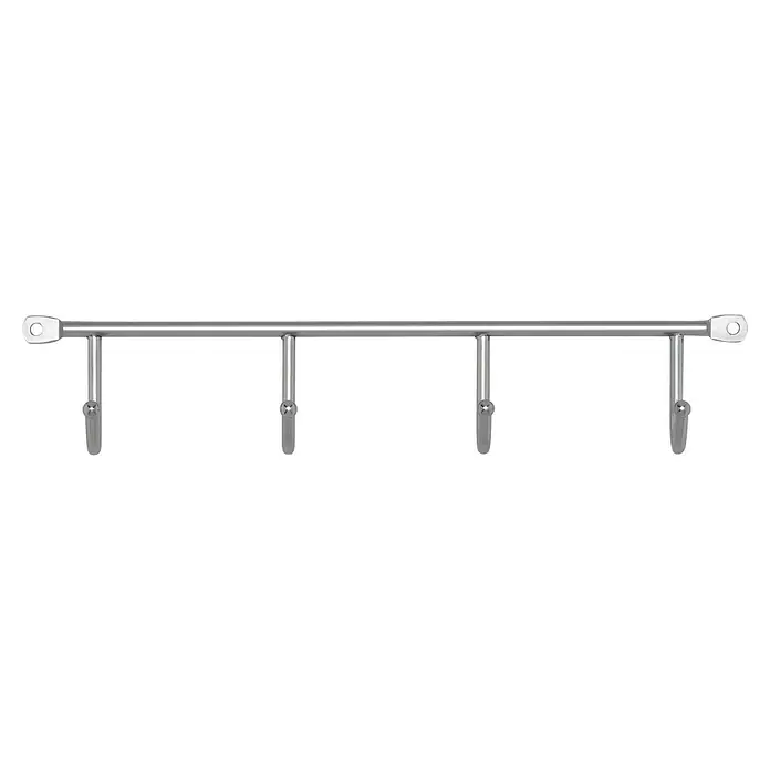Siro Garderobenleiste 2081-272ZN1 - L x B x H: 272 x 53 x 32 mm, Anzahl Haken: 4 Stk. - Silberne Handtuchstange mit vier Haken für Badezimmerutensilien. Ideal, um Handtücher ordentlich und griffbereit aufzubewahren und zu trocknen.
