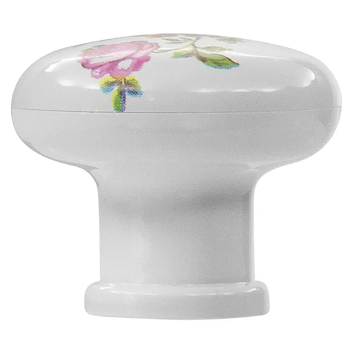 Siro Möbelknopf - Typ Möbelgriff: Knopf, Kunststoff, Sonstige, Durchmesser: 32 mm - Eleganter Möbelknopf aus Porzellan mit zartem Rosenmuster, ideal für die stilvolle Aufwertung von Möbeln.