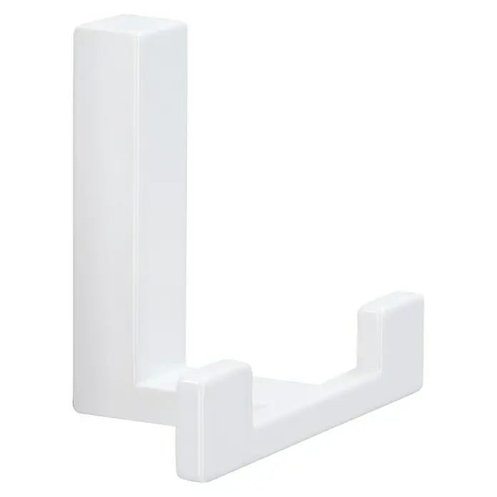 Siro Garderobenhaken - L x B x H: 70 x 61 x 40 mm, Anzahl Haken: 2 Stk., Weiß - Nahaufnahme eines weißen, modernen Wandhaken mit Doppelarm. Ideal für Bad, Küche oder Flur zur Aufbewahrung von Handtüchern und Kleidung.