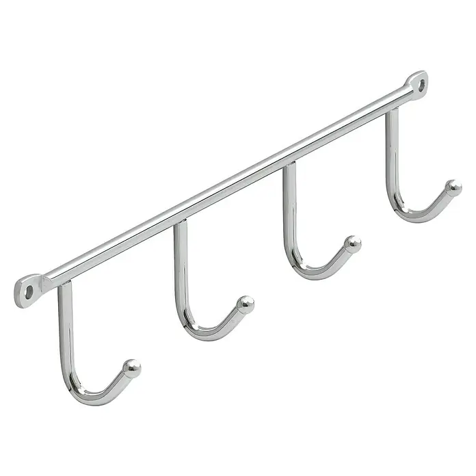 Siro Garderobenleiste 2081-272ZN1 - L x B x H: 272 x 53 x 32 mm, Anzahl Haken: 4 Stk. - Ein silberner Wandhaken mit vier Haken in einer Reihe. Ideal zur Aufbewahrung von Handtüchern, Jacken oder Schlüsseln im Flur oder Badezimmer.