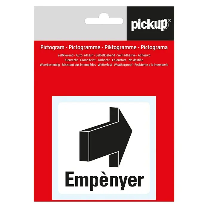 Pickup Etiqueta adhesiva catalán - Motivo: Empujar, Blanco - Adhesivo con flecha negra y la palabra "Empènyer", resistente a la intemperie y autoadhesivo para diversas aplicaciones.