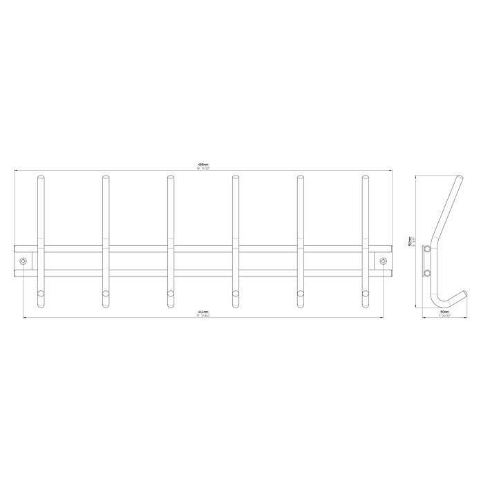 Siro Garderobenleiste 2196-460N1VL x B x H: 460 x 160 x 50 mm, Anzahl Haken: 6 Stk. Sketch