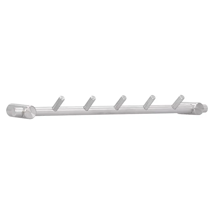 Siro Garderobenleiste 2312-320N1V - L x B x H: 320 x 31 x 59 mm, Anzahl Haken: 5 Stk. - Eine moderne, silberfarbene Wandgarderobe mit fünf Haken. Ideal für Jacken und Accessoires, bietet stilvolle Funktionalität.