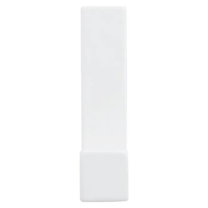 Siro Garderobenhaken - L x B x H: 15 x 61 x 40 mm, Anzahl Haken: 1 Stk., Weiß - Eine Nahaufnahme eines weißen, rechteckigen Desinfektionsmittelständers mit abgerundeten Ecken, der auf einer ebenen Fläche steht.