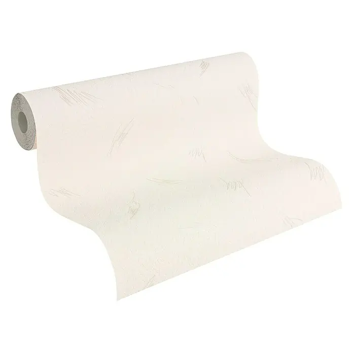 A.S. Création Vinyltapete White and Colours - Metallic/Weiß, Uni, L x B: 10,05 x 0,53 m - Nahaufnahme einer Rolle weißer Tapete mit subtilem Muster, ideal für die Wandgestaltung und Inneneinrichtung.
