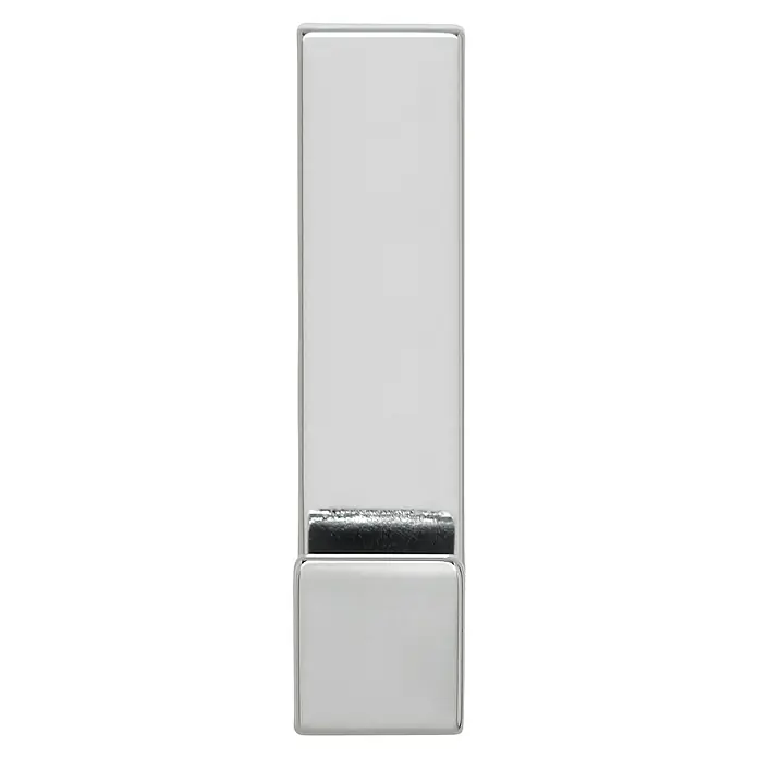 Siro Garderobenhaken - L x B x H: 15 x 61 x 40 mm, Anzahl Haken: 1 Stk., Silber - Nahaufnahme eines eleganten, länglichen Parfümflakons mit silberner Umrandung und silbernem Verschluss, der die schlichte Eleganz des Duftes betont.
