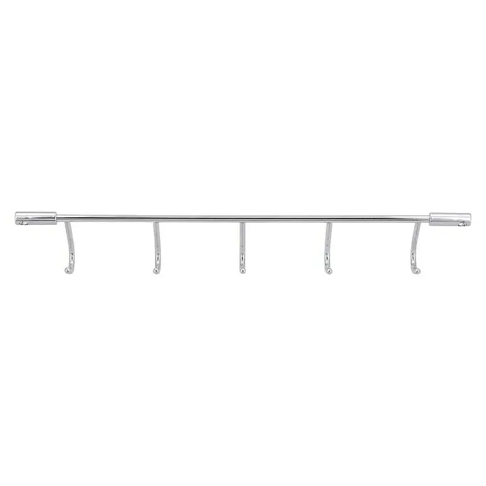 Siro Garderobenleiste 2323-360ZN1A49V1 - L x B x H: 360 x 56 x 36 mm, Anzahl Haken: 5 Stk. - Eine glänzende, verchromte Hängeleiste mit fünf Haken zum Aufhängen von Gegenständen, ideal für Küche oder Bad.
