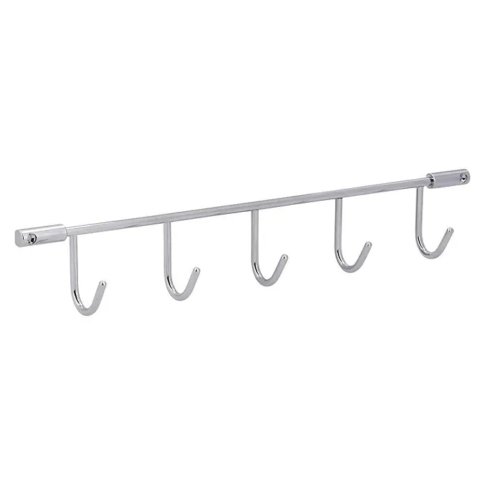 Siro Garderobenleiste 2323-360ZN1A49V1 - L x B x H: 360 x 56 x 36 mm, Anzahl Haken: 5 Stk. - Wandgarderobe mit sechs Haken aus glänzendem Metall zur Aufbewahrung von Handtüchern oder Küchenutensilien im Badezimmer oder in der Küche.