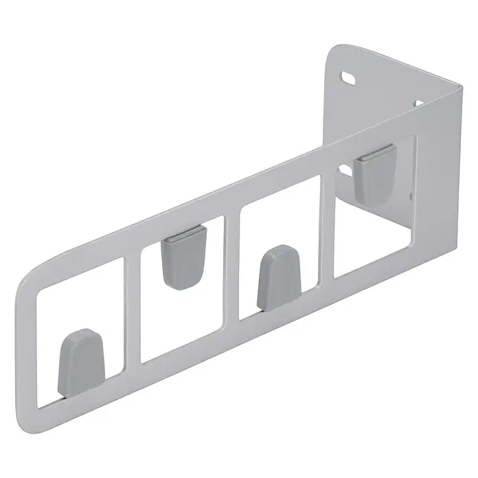 Siro Kleiderlüfter - L x B x H: 62 x 55 x 192 mm - Eine weiße Wandgarderobe mit vier grauen Haken, ideal für Jacken und Accessoires. Praktische und stilvolle Aufbewahrungslösung.