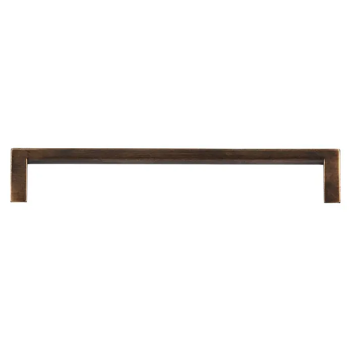 Siro MöbelgriffTyp Möbelgriff: Bügel, L x B: 168 x 8 mm, Goldgelb, Material Möbelgriff: Sonstige - Nahaufnahme eines stilvollen bronzefarbenen Möbelgriffs, der Design und Funktionalität vereint.