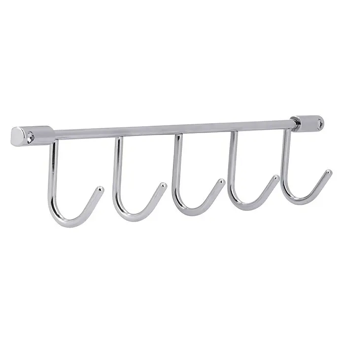 Siro Garderobenleiste 2323-360ZN1A49V1 - L x B x H: 360 x 56 x 36 mm, Anzahl Haken: 5 Stk. - Wandgarderobe mit fünf Haken aus glänzendem Chrom für Küche oder Bad. Praktisch und stilvoll zur Aufbewahrung von Utensilien.