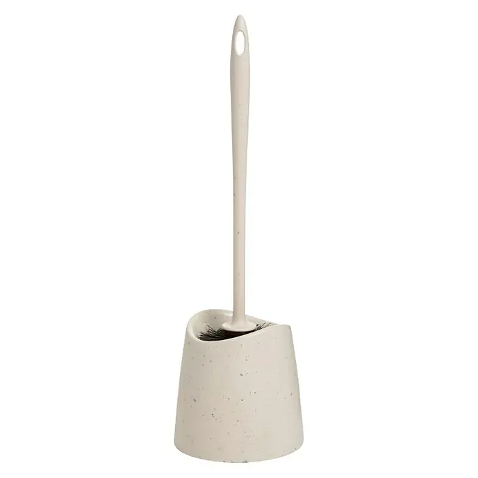 Tatay Standard Escobillero de suelo - Polipropileno, Beige - Un cepillo de baño y un soporte de color crema que se distinguen por su diseño sencillo y marmoleado, que se integra fácilmente en cualquier baño.
