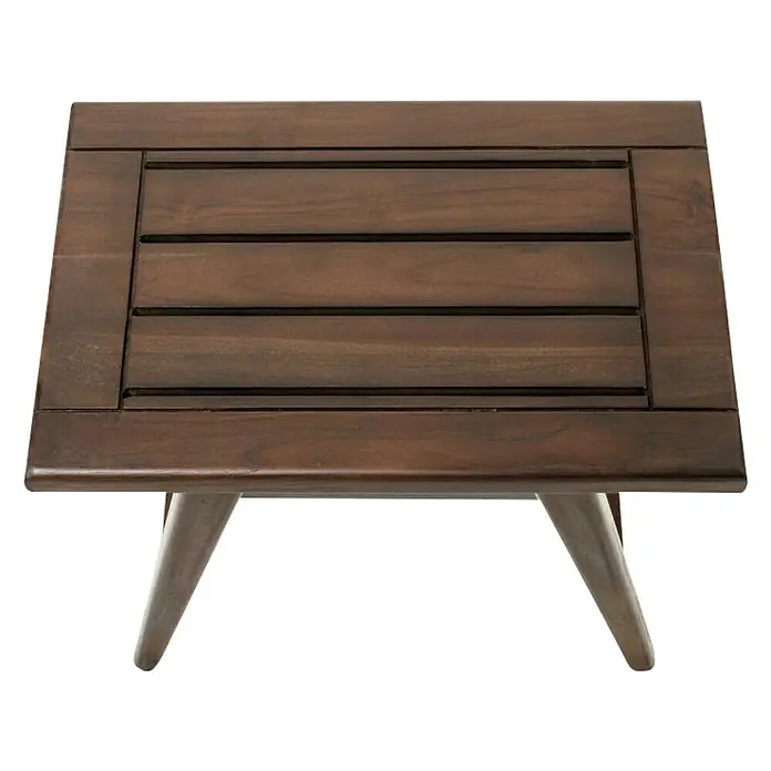Tatay Taburete para baño Midcentury - L x An x Al: 46 x 30 x 475 cm, Madera, Cuadrado - Elegante mesa auxiliar de madera marrón con diseño de listones en la superficie y patas cónicas, aportando un toque moderno.