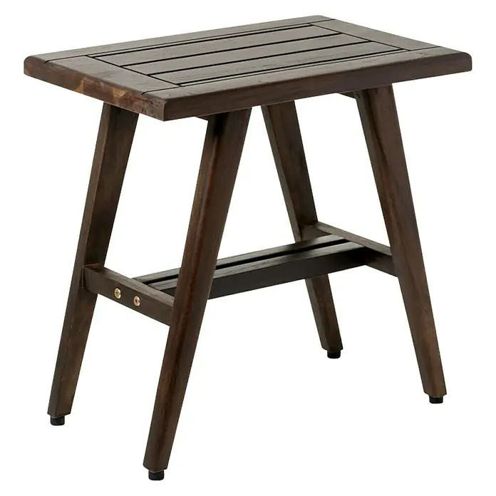 Tatay Taburete para baño Midcentury - L x An x Al: 46 x 30 x 475 cm, Madera, Cuadrado - Taburete de baño de madera marrón oscuro con diseño de listones, ideal para un baño elegante.