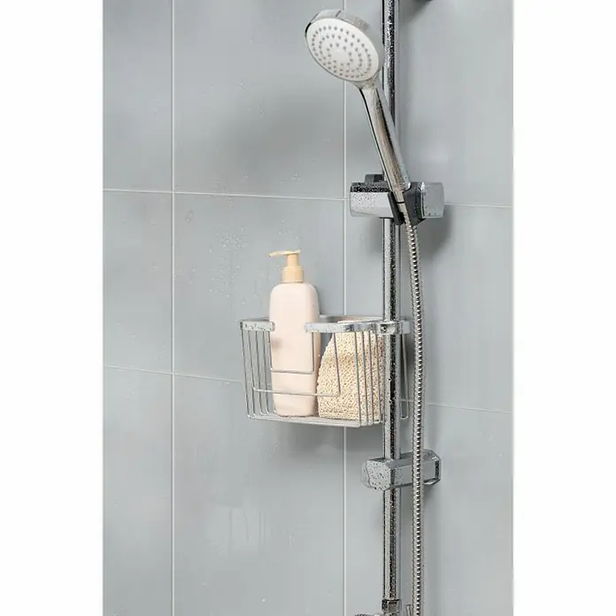 Tatay Aluminium Cesta de baño para barra - 11,5 x 12,5 x 24 cm, Aluminio, Cromo - Cesta de ducha cromada con gel de ducha y lufa en el baño, ideal para guardar productos esenciales de baño.