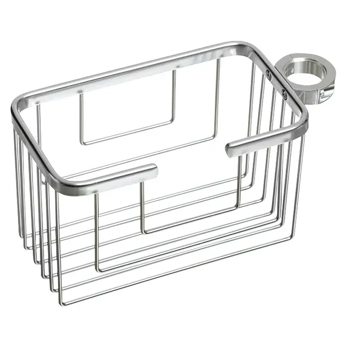 Tatay Aluminium Cesta de baño para barra - 11,5 x 12,5 x 24 cm, Aluminio, Cromo - Esta imagen muestra una cesta de ducha de acero cromado, ideal para guardar accesorios de baño. Es robusta, elegante y práctica.