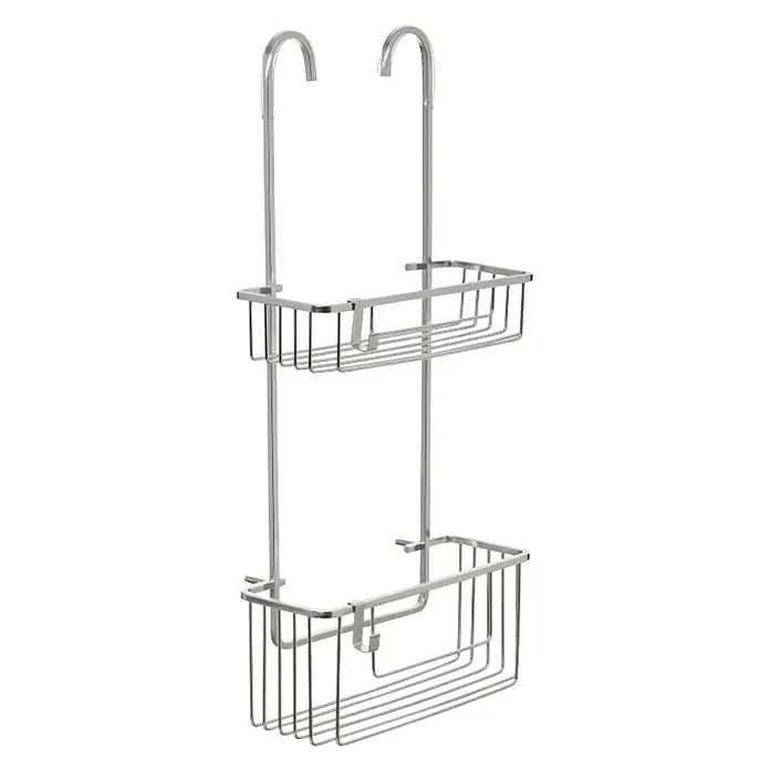 Tatay Aluminium Cesta de baño - 13,5 x 28 x 60 cm, Aluminio, Cromo - Un organizador de ducha colgante de metal con dos estantes y ganchos para un fácil montaje en la pared de la ducha. Proporciona más almacenamiento.